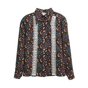 ? (Sweden) Wool Crêpe Raschel Knit Panel Swallowtail Collar Shirt Tourmaline : S